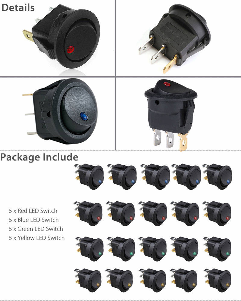 20PCS 12V LED Light Car Auto Boat Rocker Switch