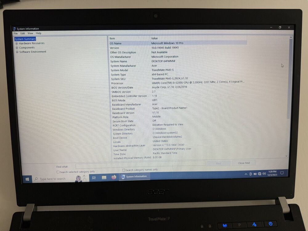 Acer TravelMate P645 14 Laptop with Intel i5-5200U, 8GB RAM, 128GB SSD, Windows 10 Pro