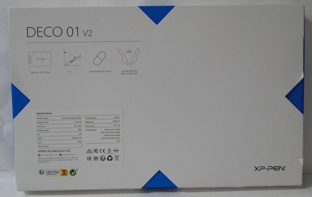 XP-Pen Deco 01 V2 10x6.25 Passive Pen Graphics Tablet