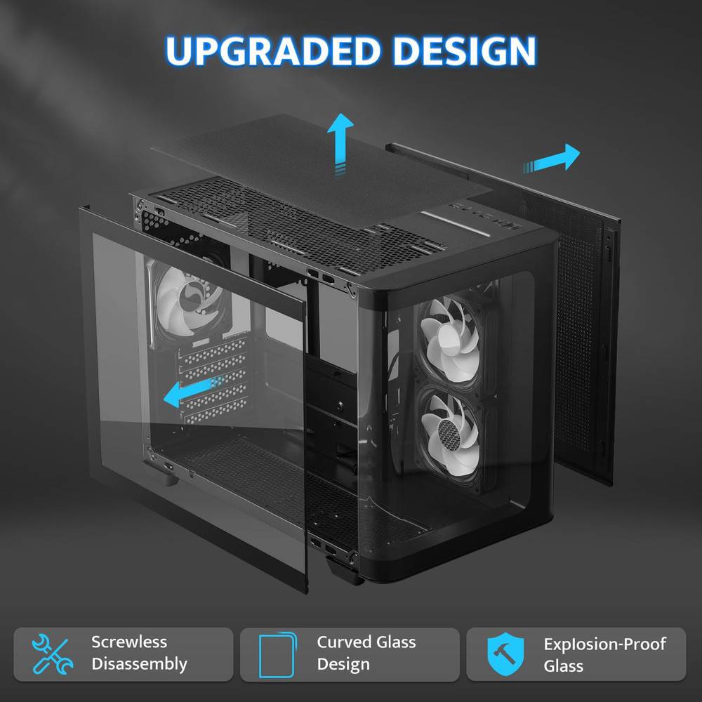 darkFlash Micro-ATX Gaming PC Case with 3 x 120mm ARGB Fans