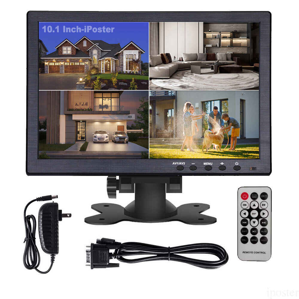 10 Inch Portable LCD Monitor with AV, VGA, and HDMI Inputs for PC and DSLR