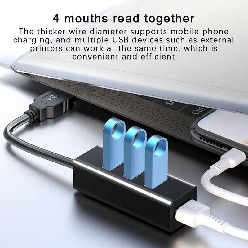 4 Port USB Hub Multi Splitter with Power Adapter