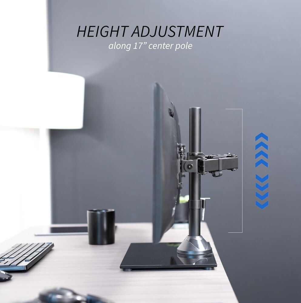 Sleek Glass Base Dual Monitor Stand with Adjustable Arms