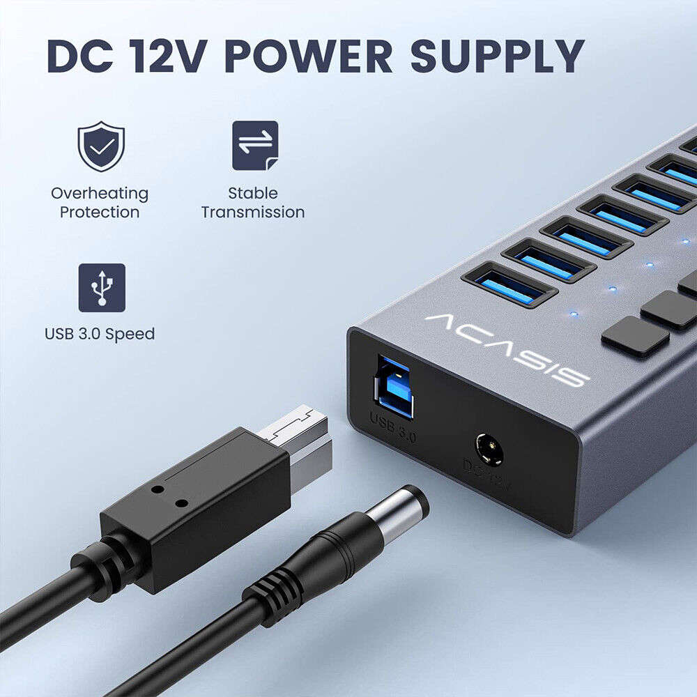 ACASIS Powered USB Hub - Multi-port USB 3.0 Data/Charge Hub with Individual Switch