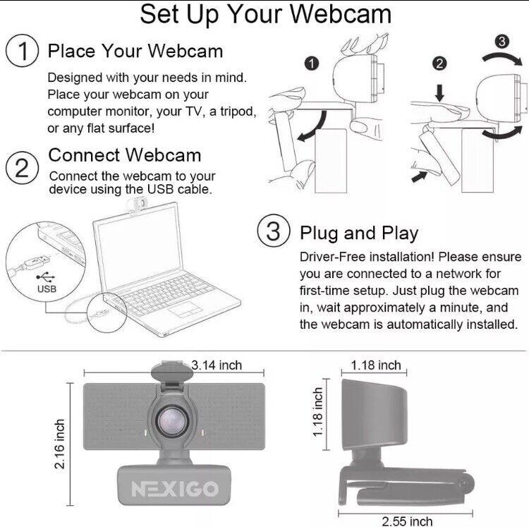 NexiGo N60 1080P Webcam with Microphone, Adjustable FOV, Zoom, and Software Control