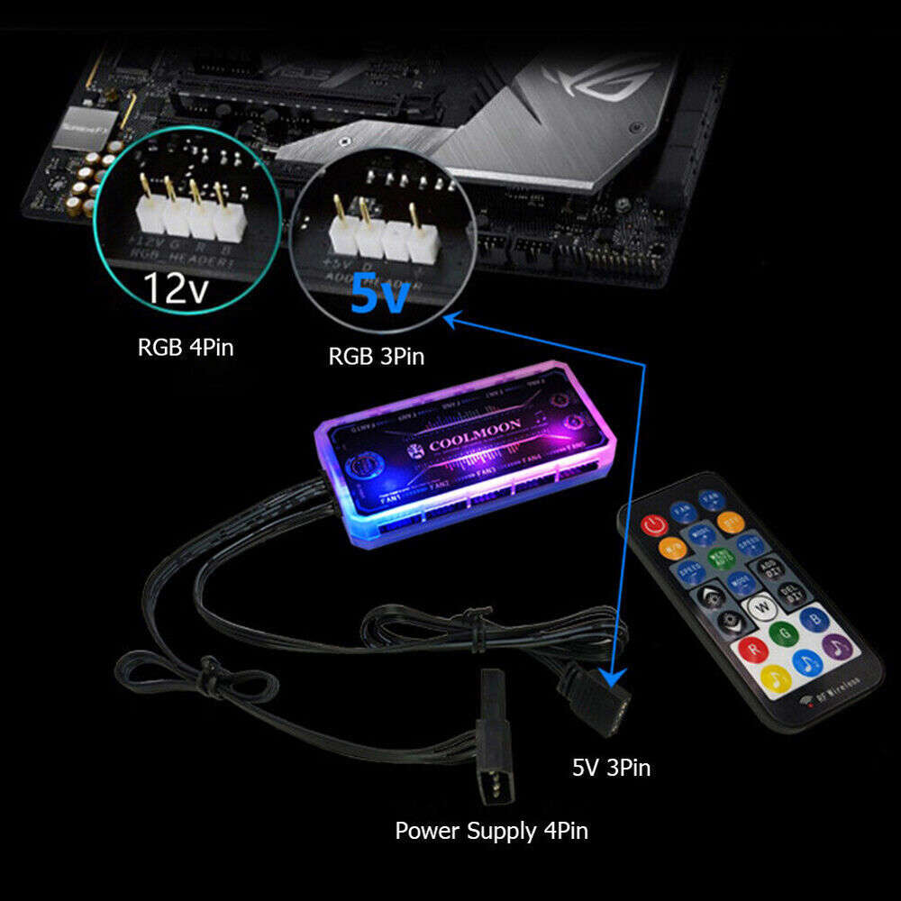 DIY Music Rhythm PC Computer Cooling Fan RGB ARGB Controller Remote Control Kit