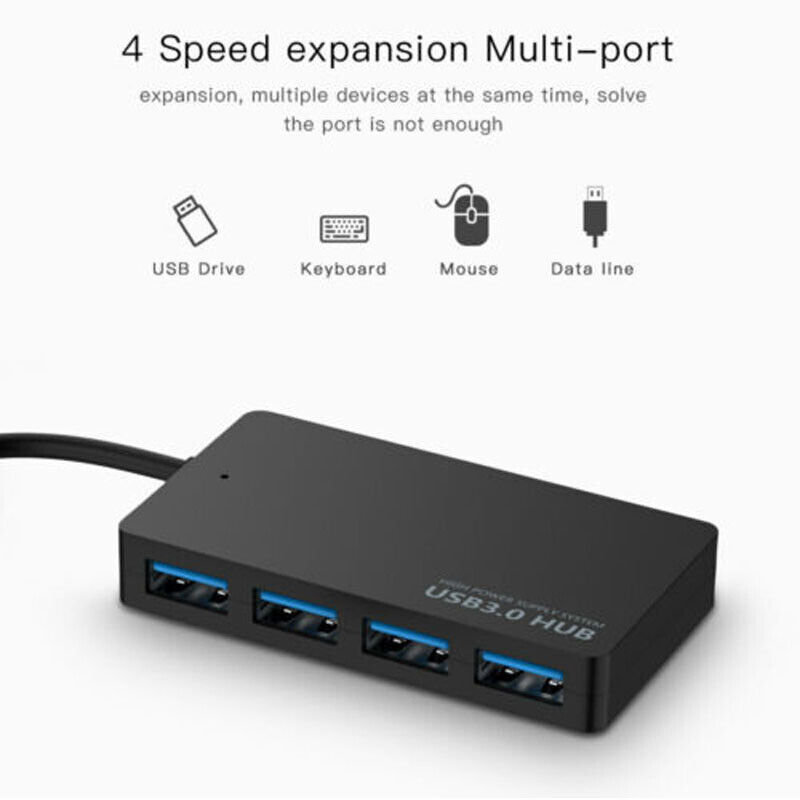 Portable 4-Port USB 3.0 Hub for PC, Mac, Laptop, and Notebook
