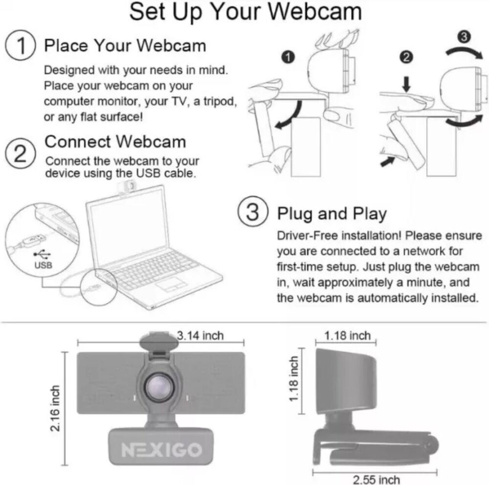 NexiGo N60 1080P Webcam with Microphone, Adjustable FOV, Zoom, Software Control