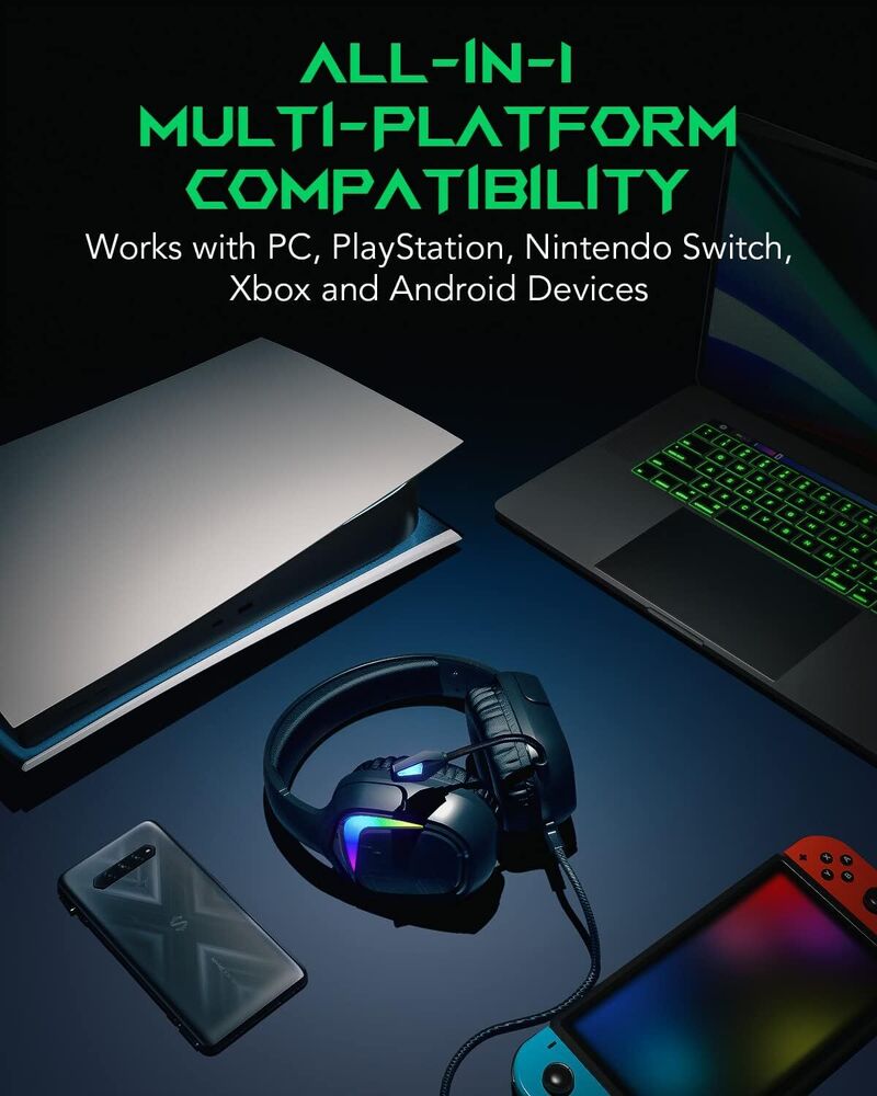 Black Gaming Headset with Noise Isolation for Multiple Platforms