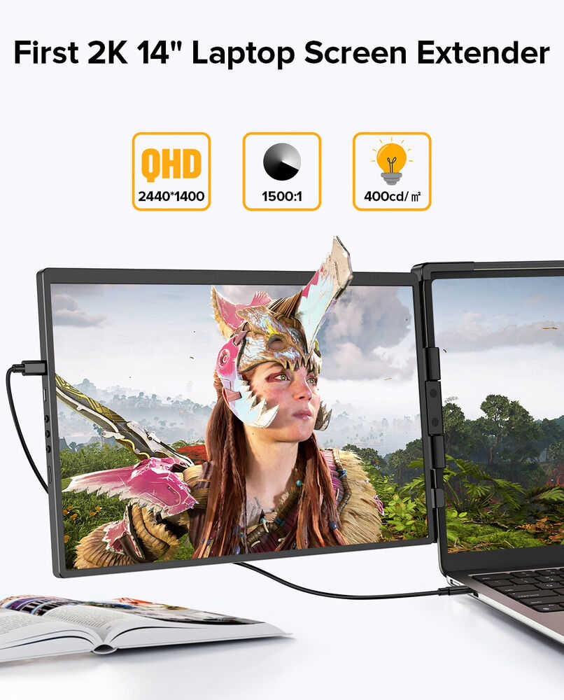 UPERFECT 14" 2K QHD IPS Portable Laptop Screen Extender