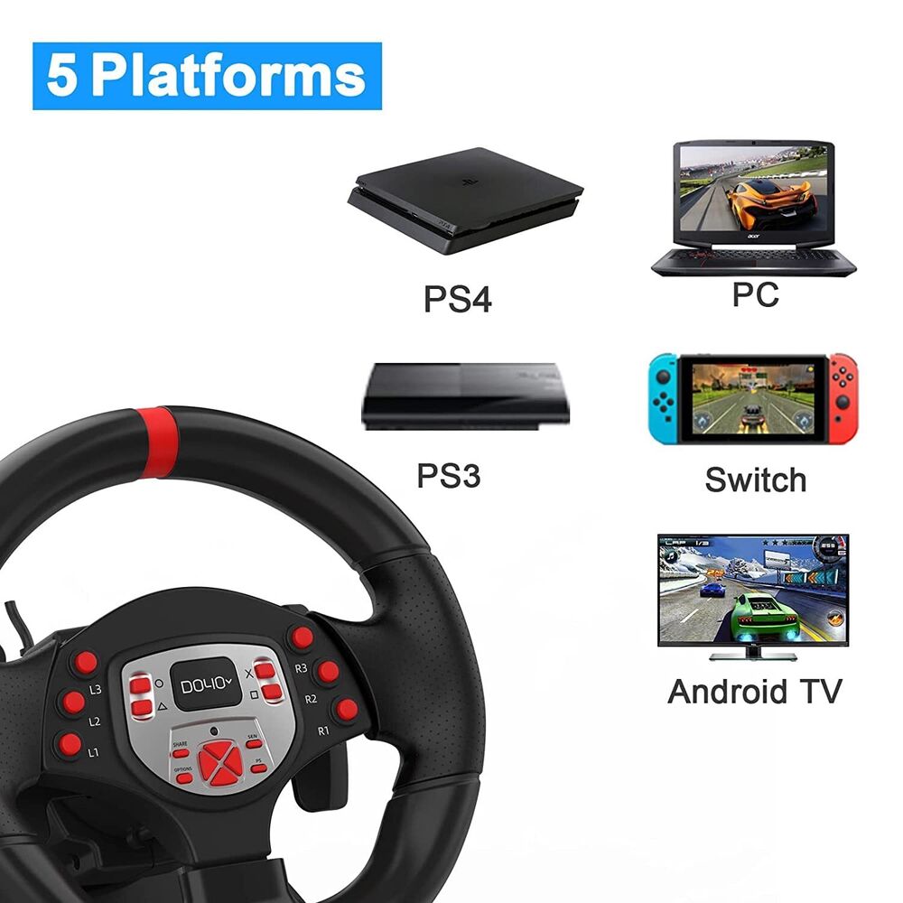 Universal Game Controller with 180° Turn Steering Wheel and Pedals for PC, PS3, PS4, Switch, and Android