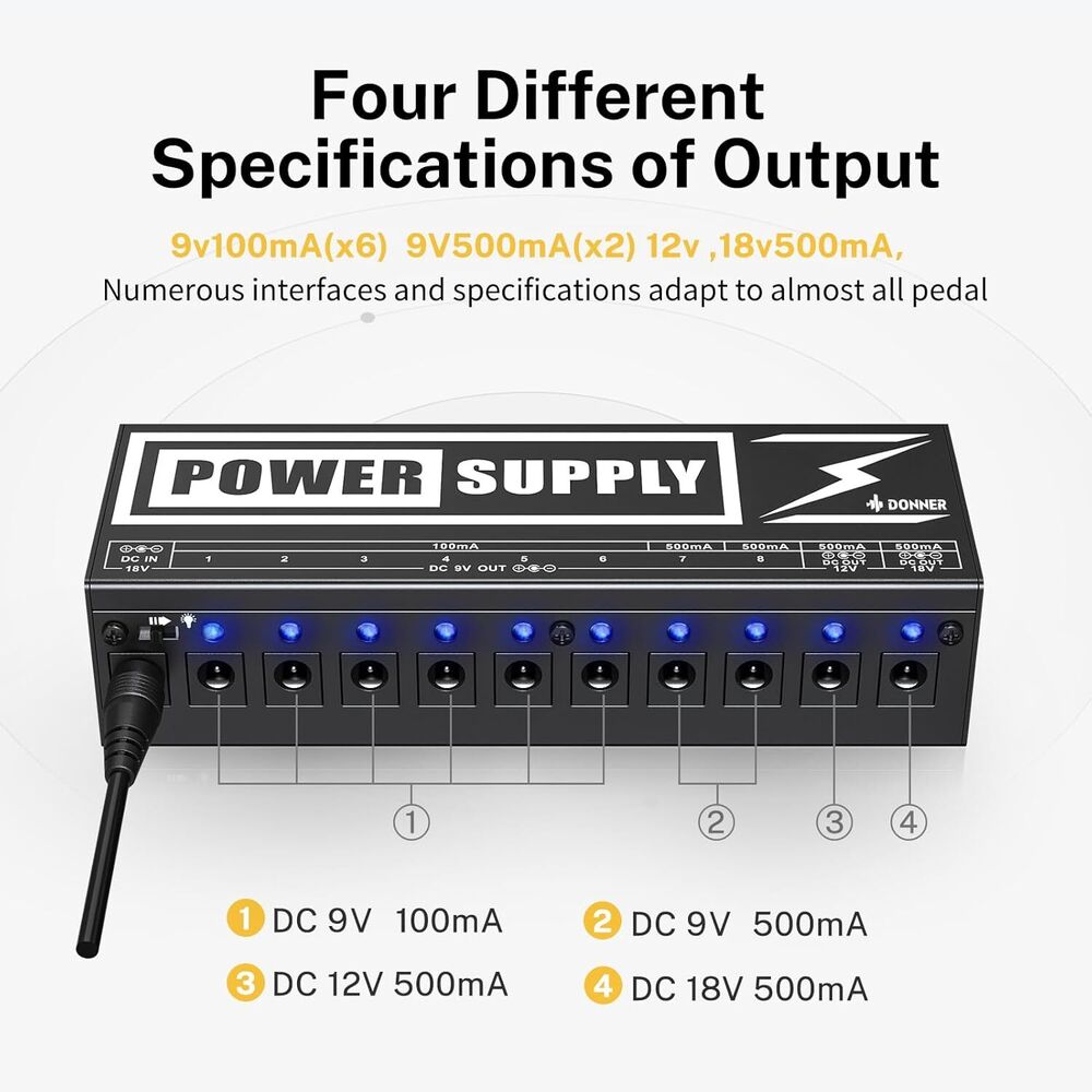 Donner DP-2 11 Port Effects Pedal Power Supply with Accessories