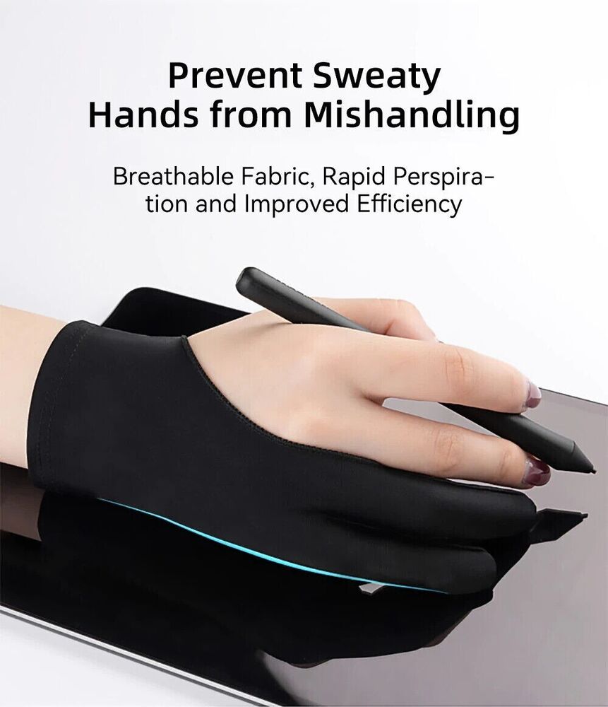 Two Finger Anti-fouling Glove for Drawing & Pen Graphic Tablet Pad - Black