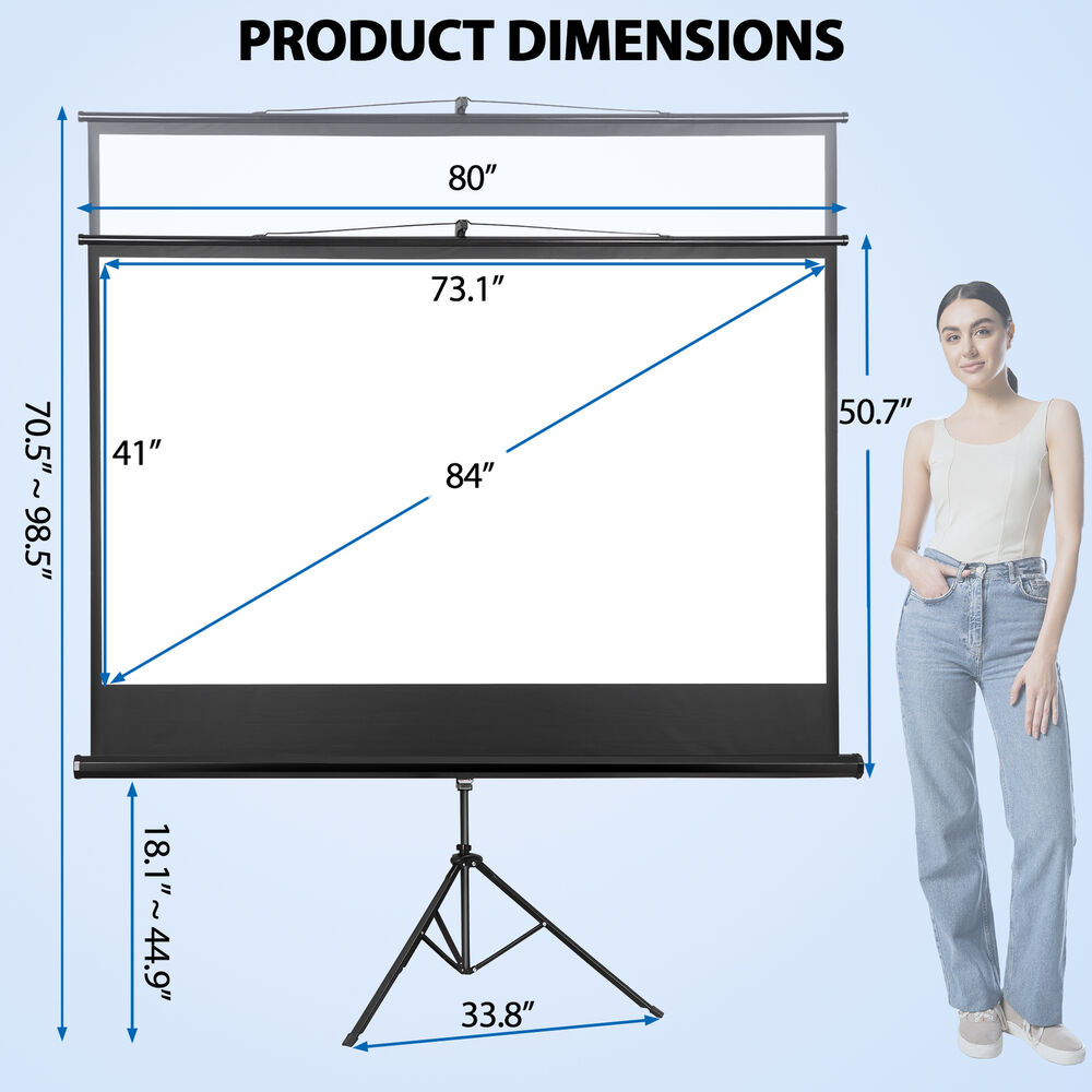 16:9 HD 4K 84 Inch Movie Projection Screen with Stand for Home Theater