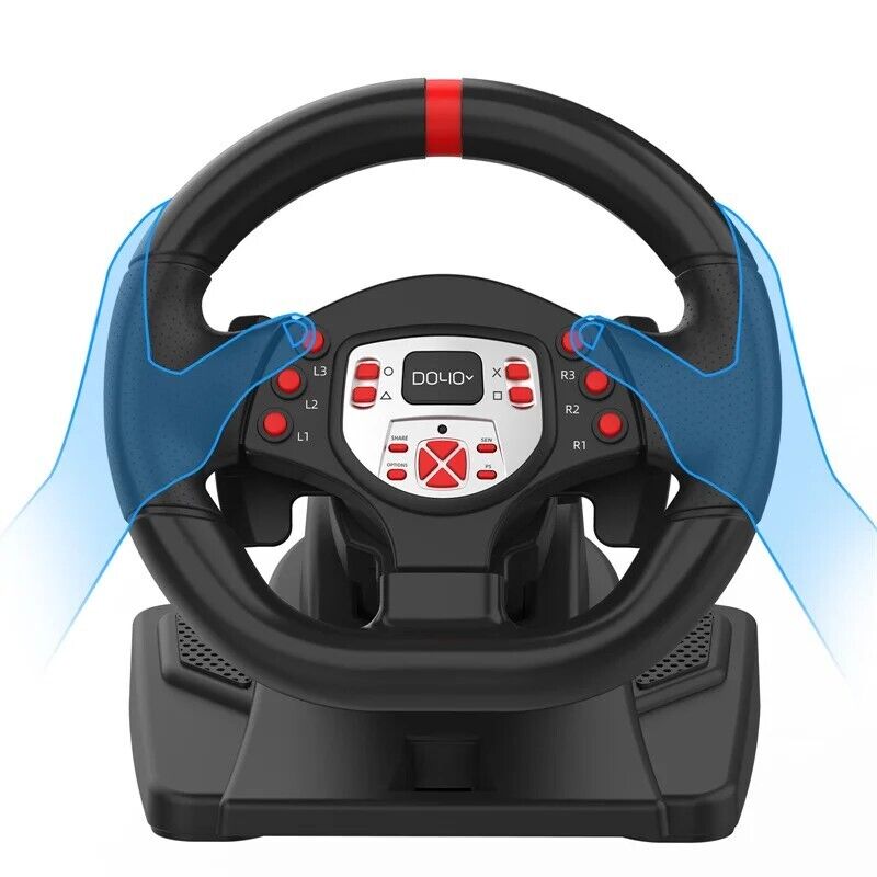 Universal Game Controller with 180° Turn Steering Wheel and Pedals for PC, PS3, PS4, Switch, and Android