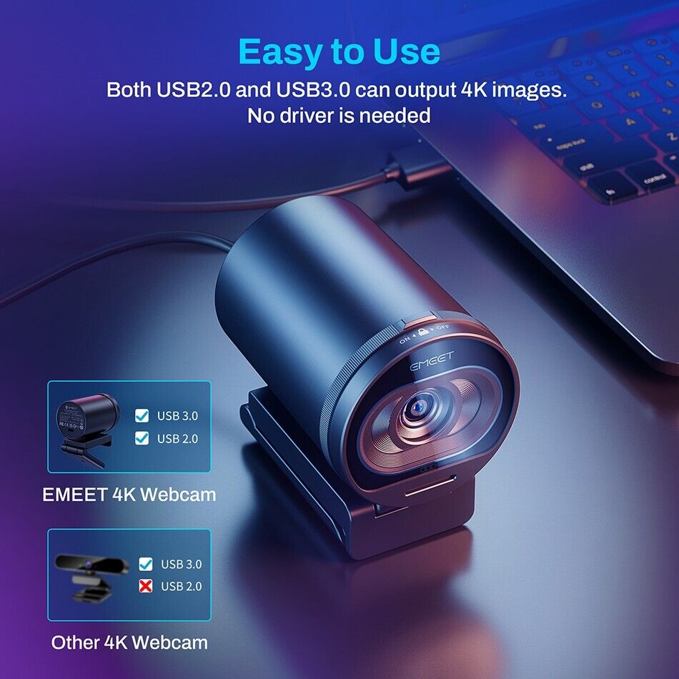 EMEET S600 Ultra HD 4K Streaming Webcam with Microphone, 60FPS AutoFocus