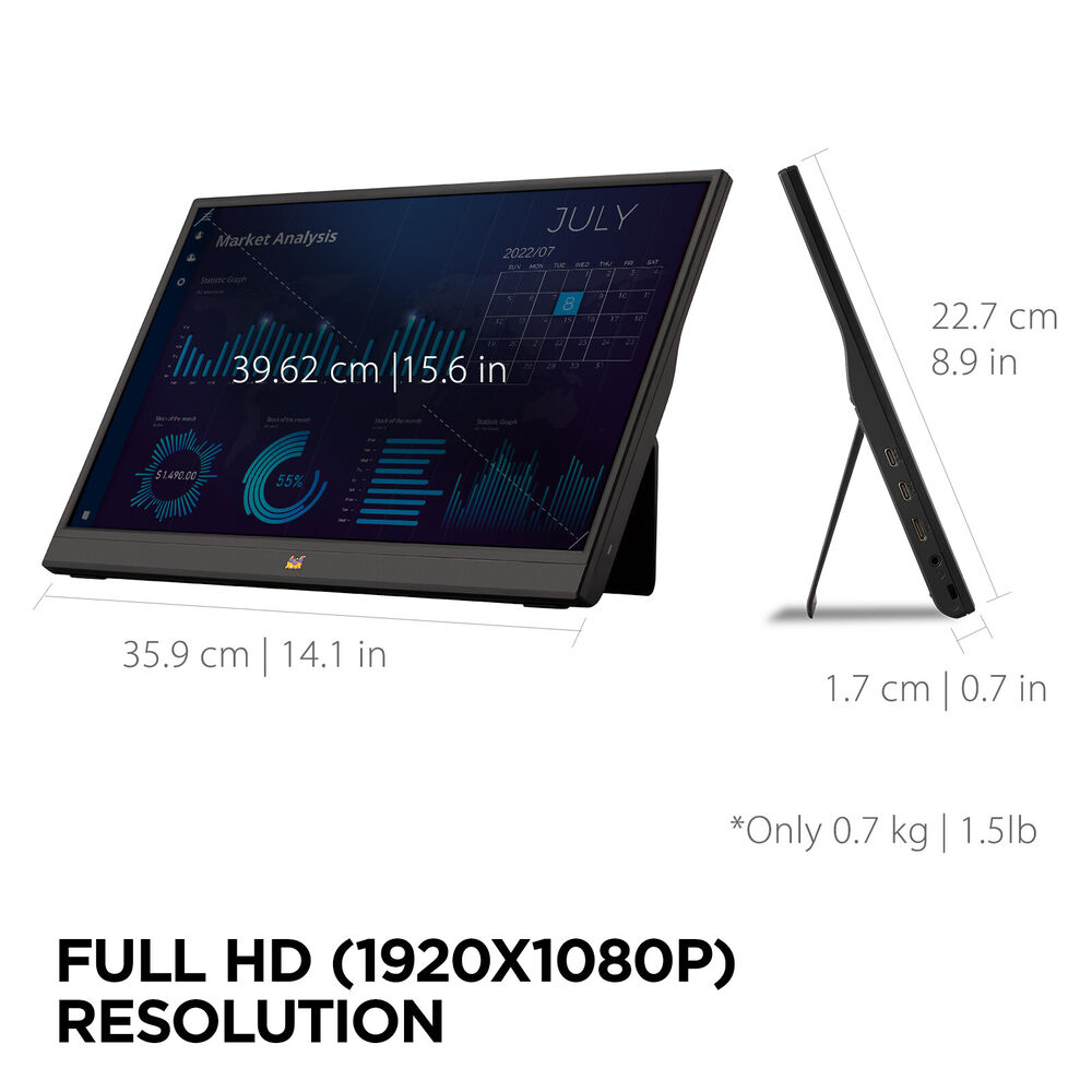 ViewSonic VA1655 15.6" Portable 1080p IPS Monitor with USB-C and Mini-HDMI