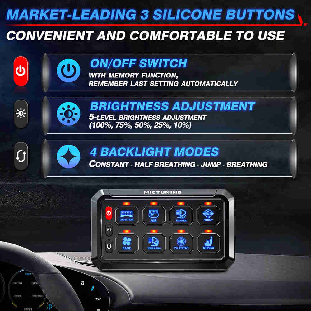 Universal 8 Gang Switch Panel with LED Indicators for Car Circuit Control
