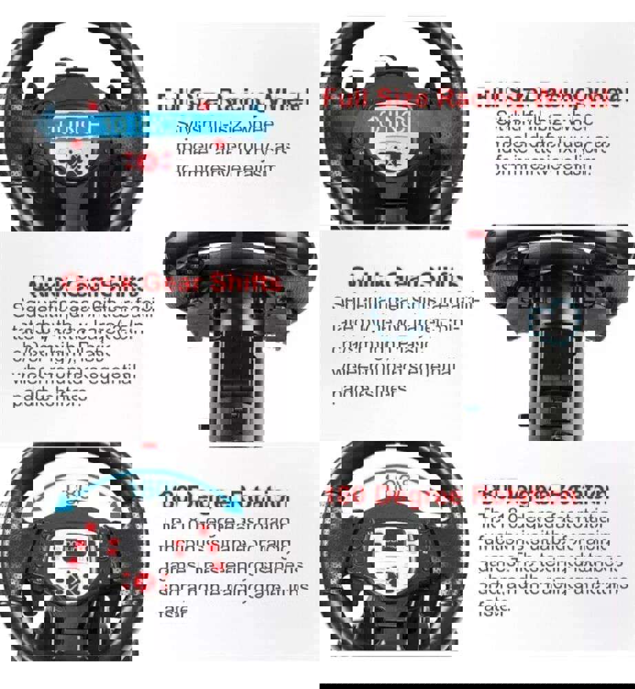D040 Gaming Steering Wheel and Pedals for PS4, PS3, and PC