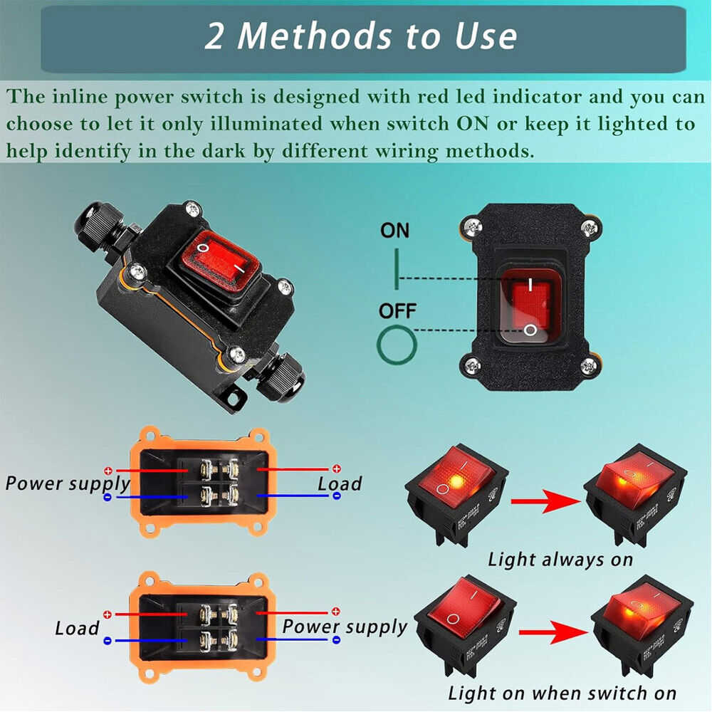 12V Inline Cord Switch IP67 Waterproof Outdoor ON/OFF Toggle Switch