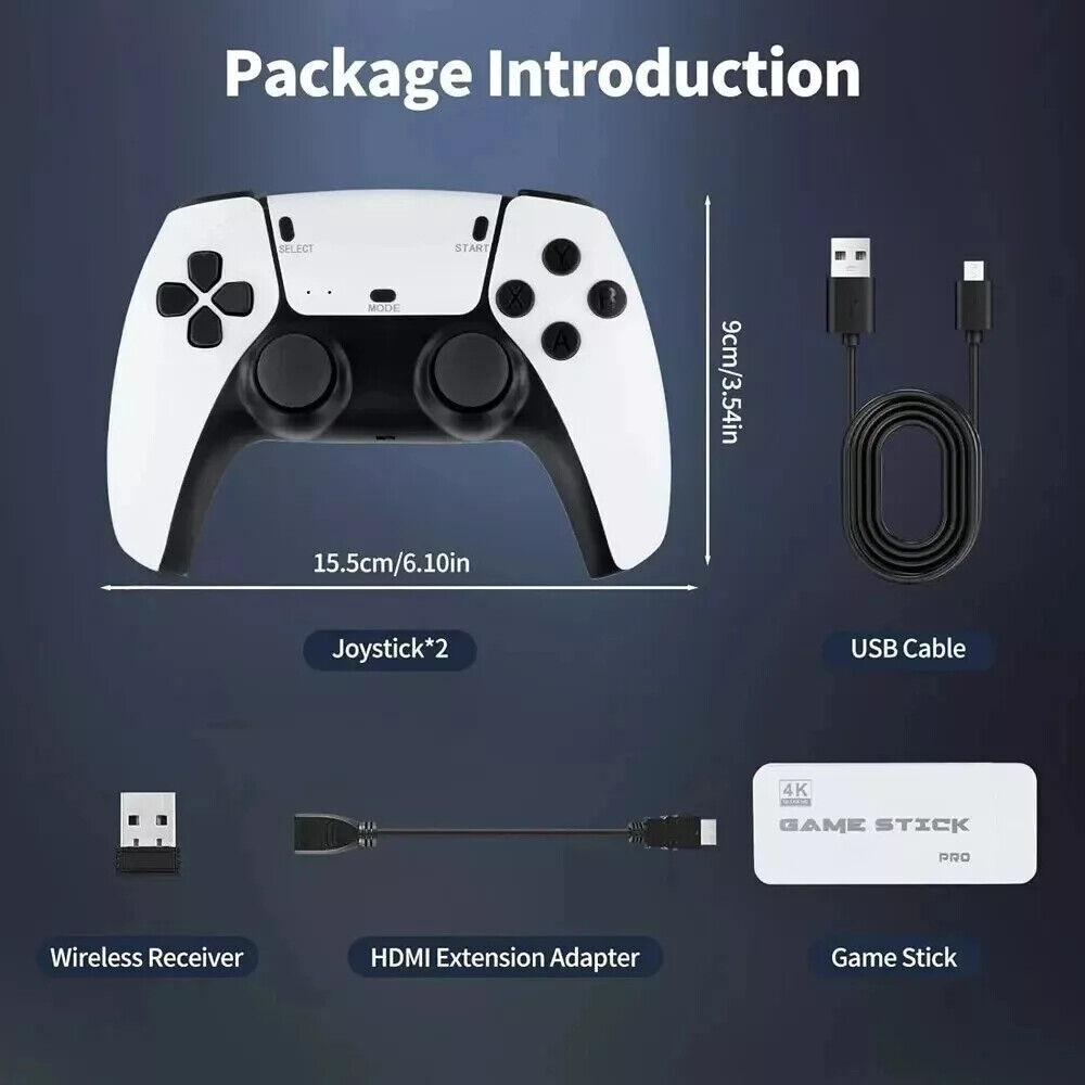 4K 64G HDMI TV Video Game Stick M15 Gaming Console with Gamepad and 2 Wireless Controllers