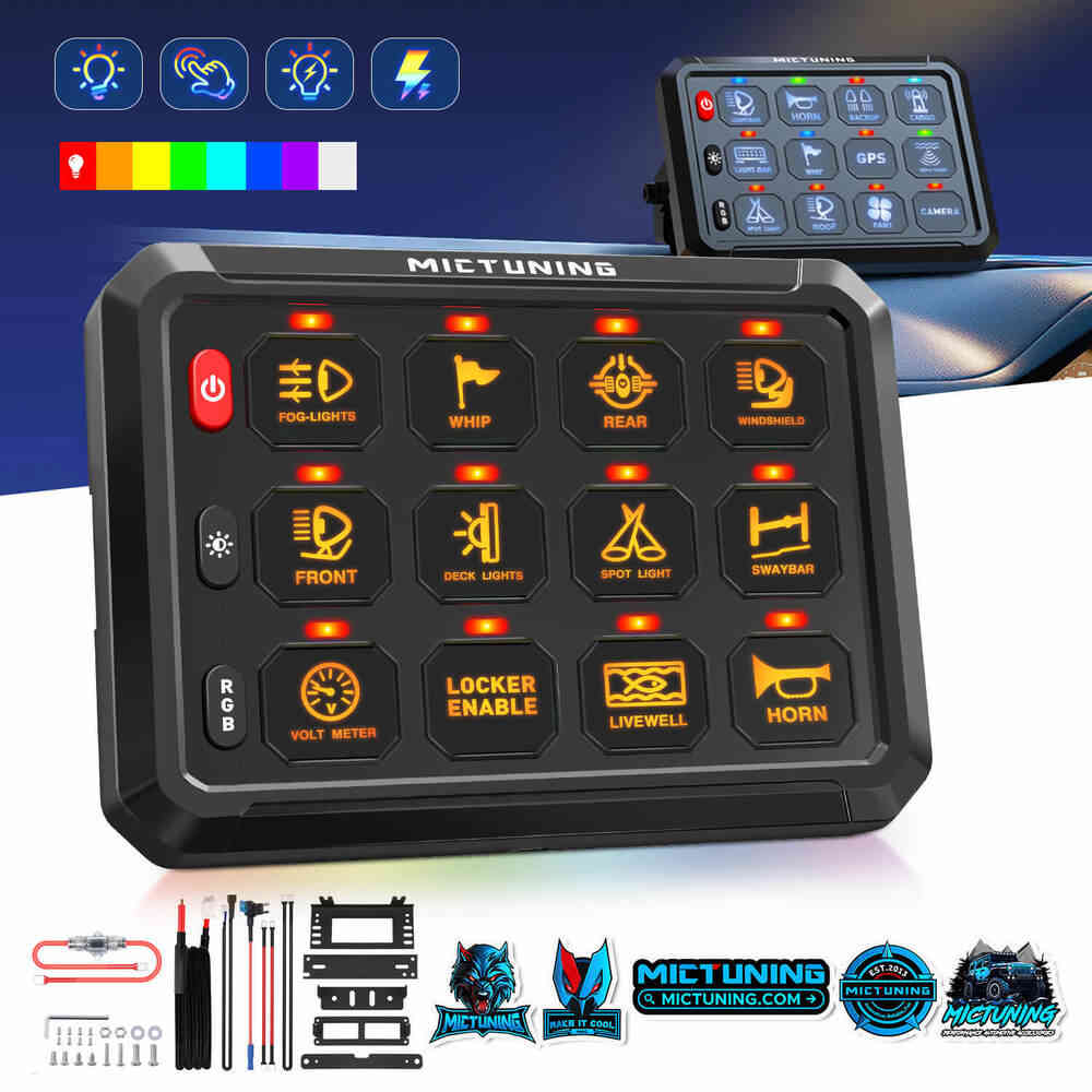 MICTUNING P1B RGB 12 Gang Switch Panel with Momentary Strobe Flash