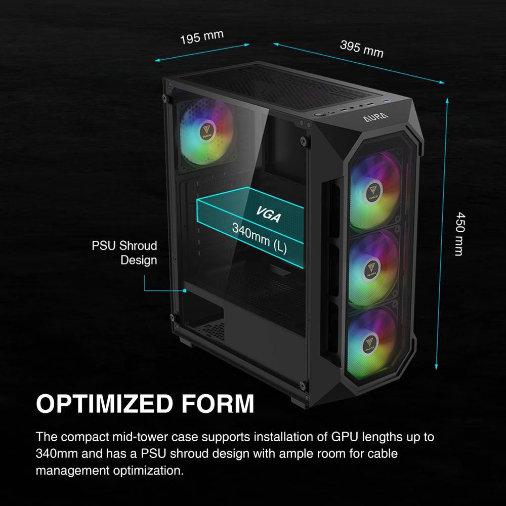 ATX Mid Tower Gaming Computer Case with Tempered Glass and ARGB Fans