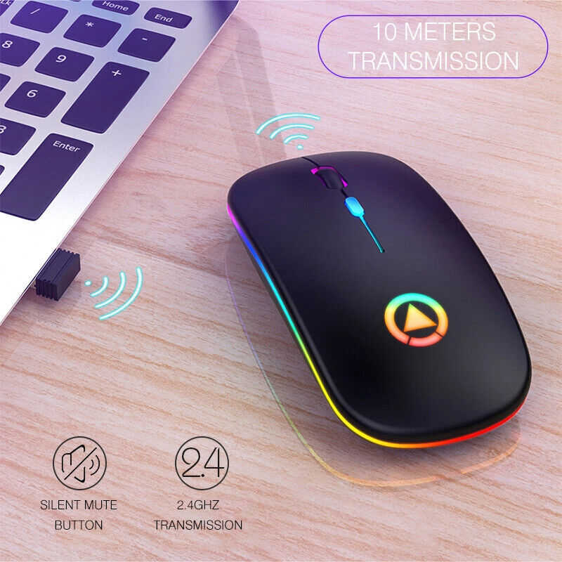 2.4GHz Wireless Optical Mouse with USB Rechargeable and RGB for PC and Laptop