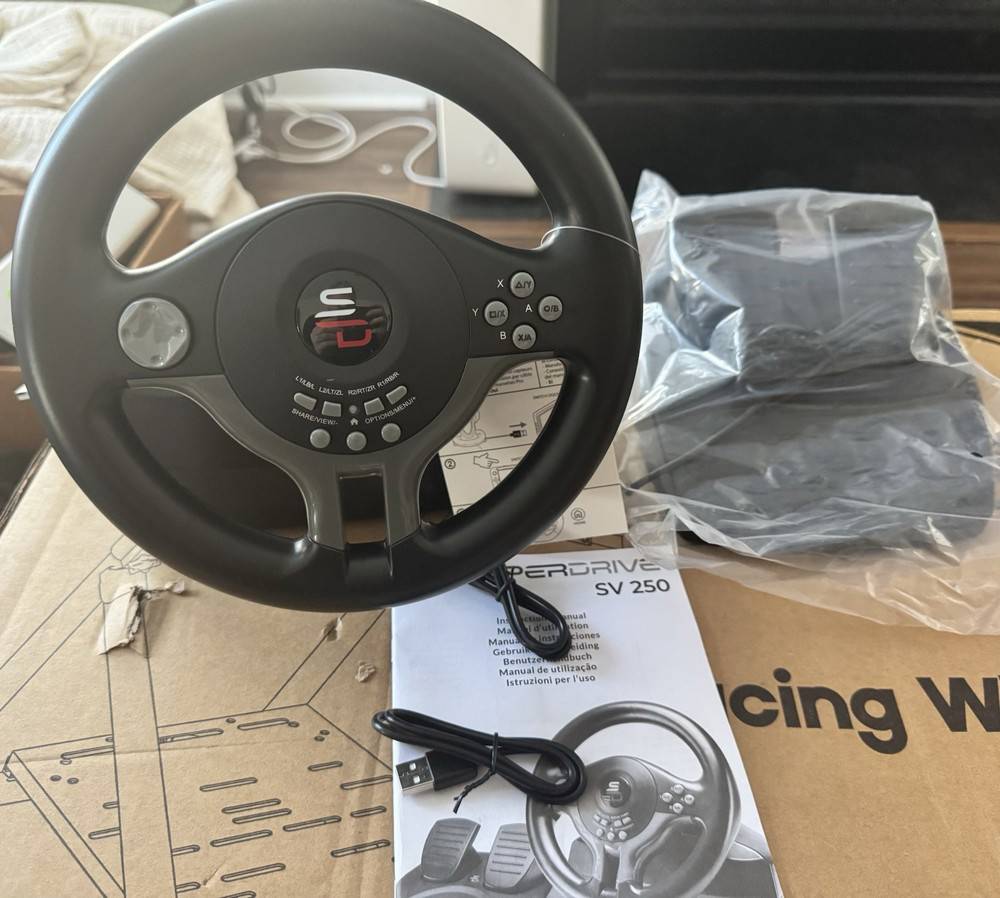 Superdrive SV250 Racing Steering Wheel with Pedals for Xbox, PS4, Switch, PC, and PS3