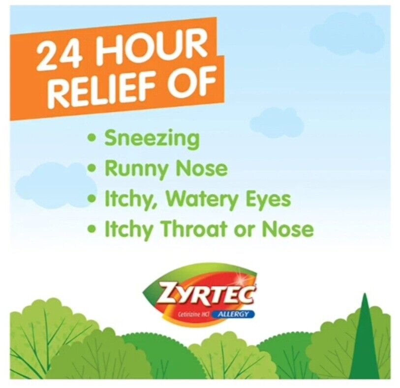 2-Pack Zyrtec Allergy 24 Hour Relief Tablets - 120 Tablets (10 mg) - Expires 04/2027 - Free Shipping