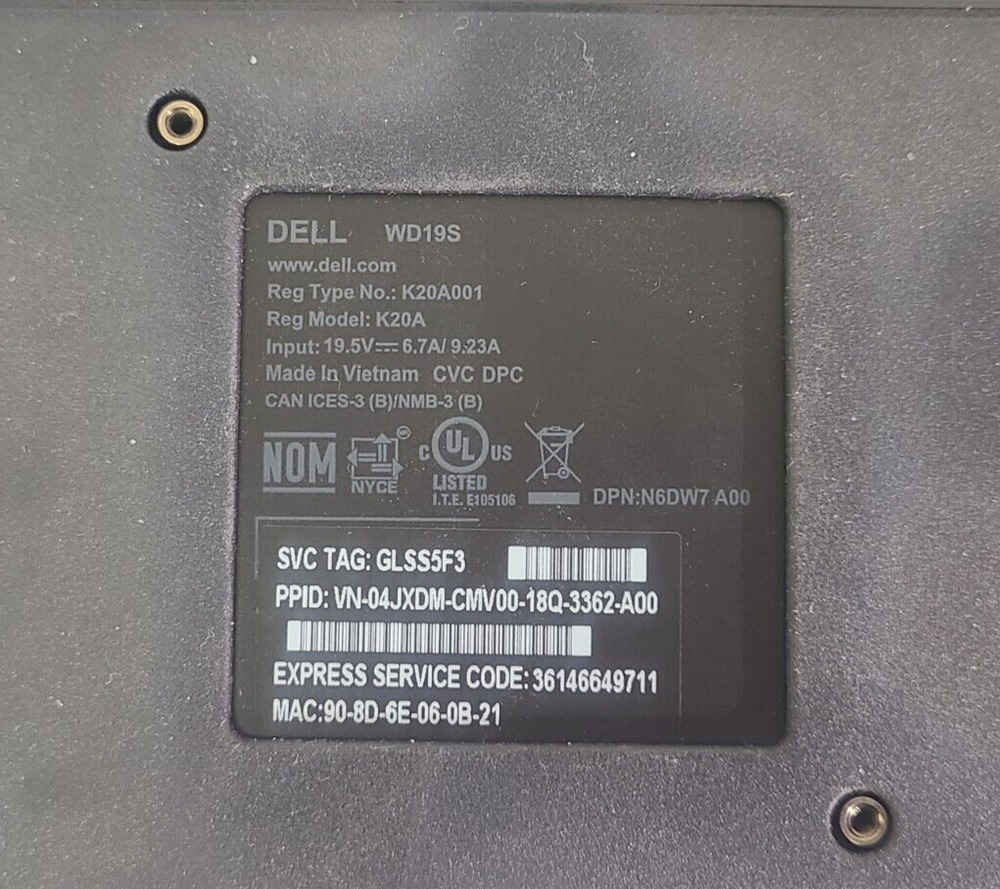 Lot of 3 Dell WD19S K20A USB-C 130W Docking Stations (No AC Adapters)