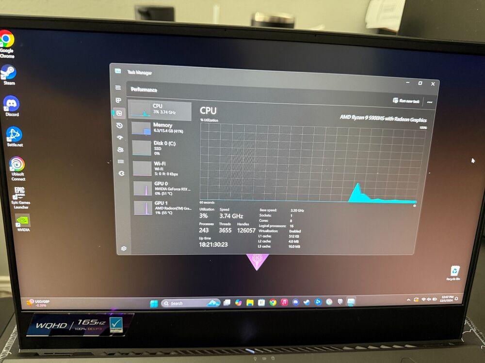 ASUS ROG Zephyrus G15 GA503QS 15.6" Gaming Laptop with 165Hz Display (Ryzen 9 5900HS, 1TB SSD, RTX 3080)