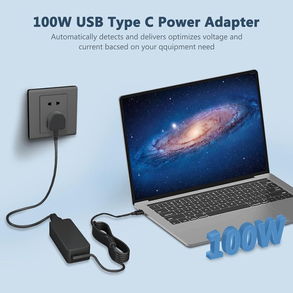 100W USB C Charger Compatible with Asus ROG Flow, Acer, HP, Lenovo ThinkPad, MacBook, Pixelbook
