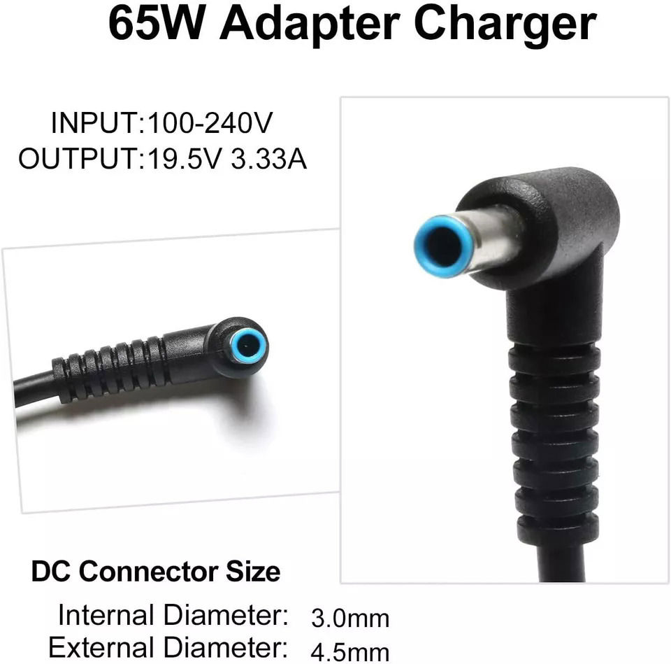 HP Laptop Computer 65W 45W Smart Blue Tip Power Adapter Charger