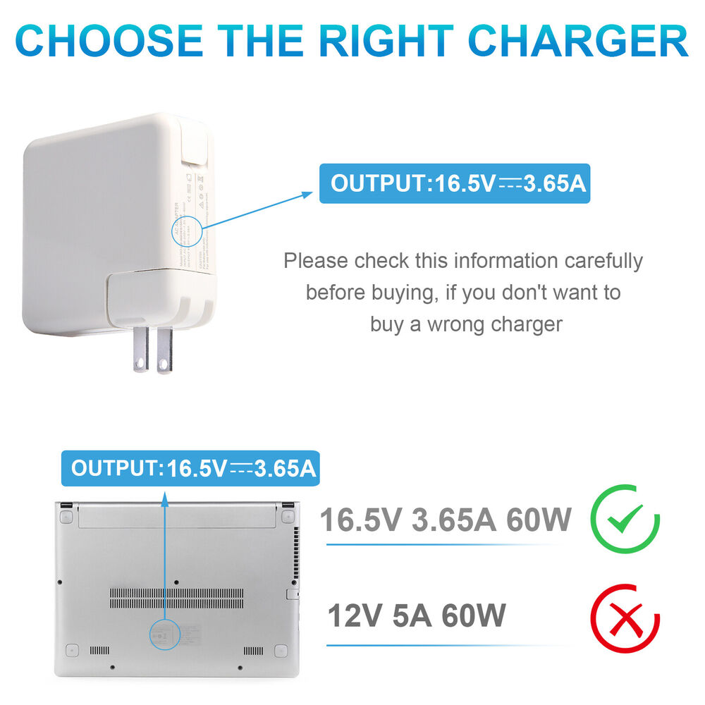 85W Power Adapter Charger for Macbook Pro 13, 15 (mid 2012-mid 2015) 45W 60W