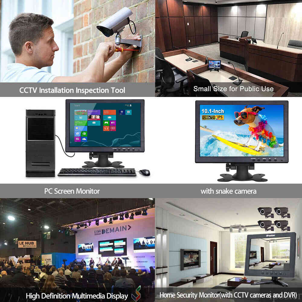 10 Inch Portable LCD Monitor with AV, VGA, and HDMI Inputs for PC and DSLR