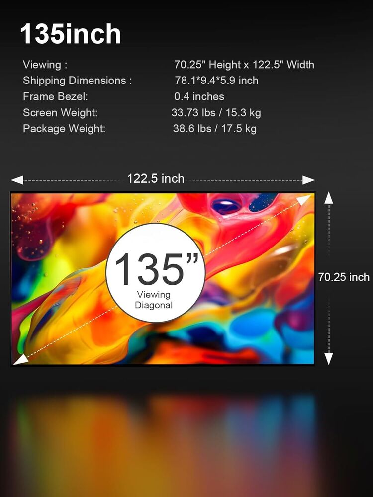 AWOL VISION 135-inch Projector Screen with Fixed Frame and Active 3D Support