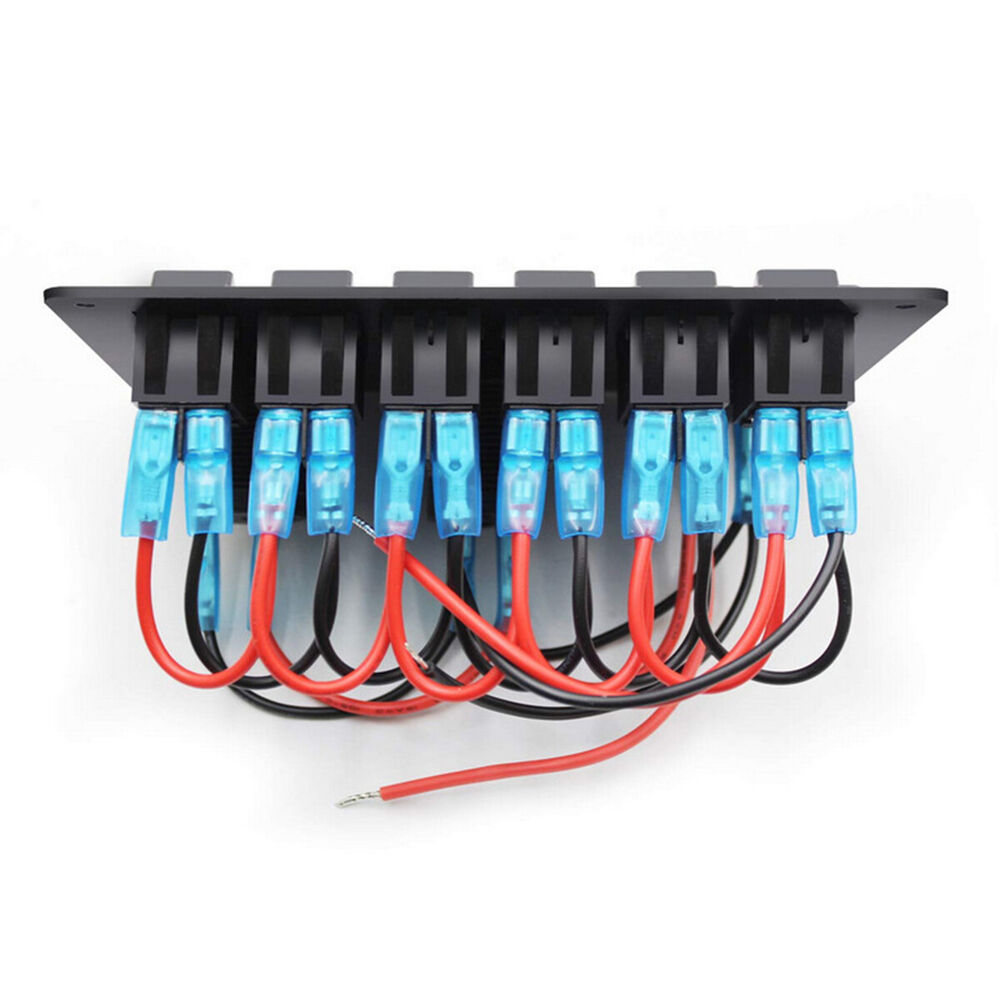 12V LED 6 Gang On/Off Rocker Switch Panel with Inline Fuse Box for Car, Truck, Boat, and Marine