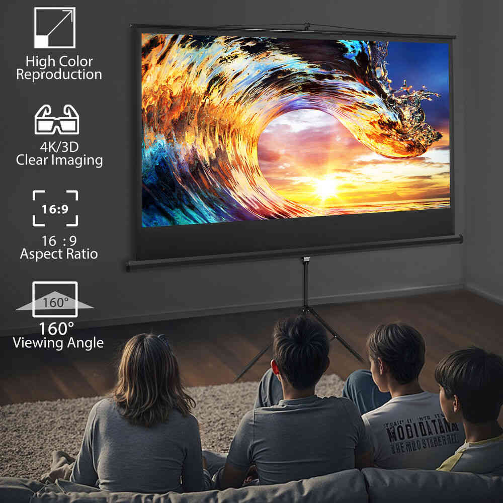 16:9 HD 4K 84 Inch Movie Projection Screen with Stand for Home Theater