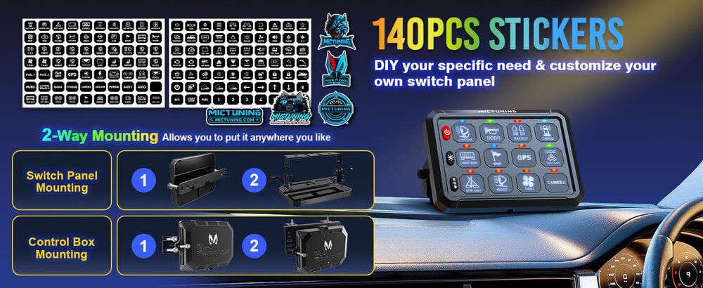 MICTUNING P1B RGB 12 Gang Switch Panel with Momentary Strobe Flash