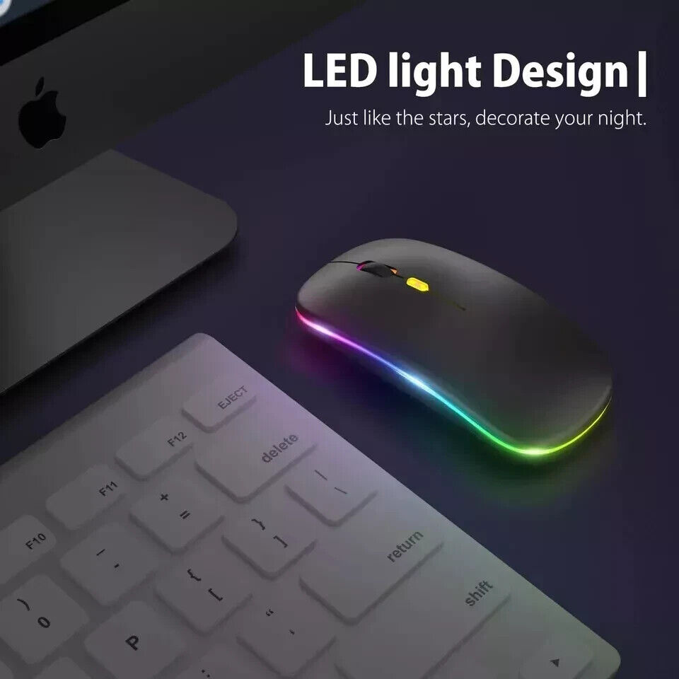RGB LED Wireless Mouse Rechargeable Optical Silent Mice USB