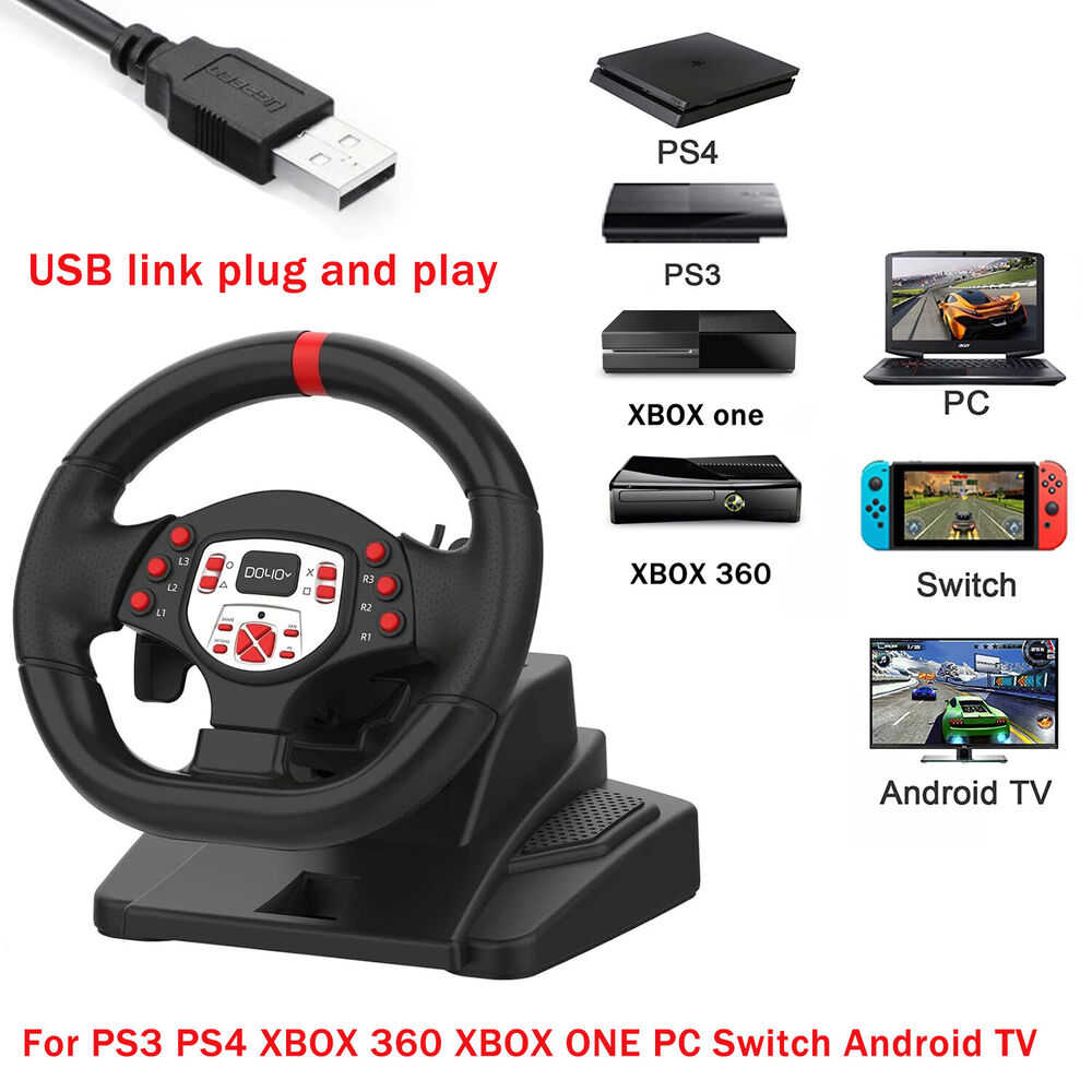 Universal Game Controller Steering Wheel with Accelerator Pedal for PC, PS3, PS4, Switch, and Android