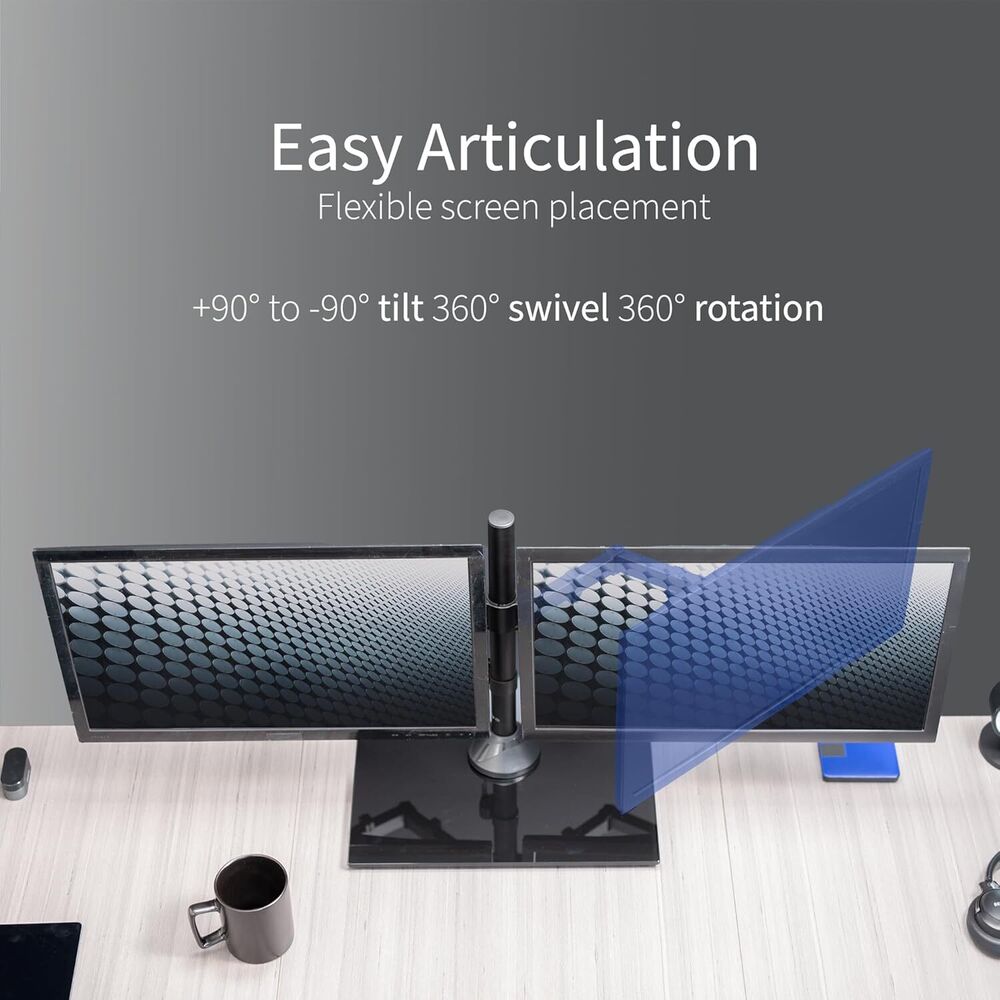 Sleek Glass Base Dual Monitor Stand with Adjustable Arms