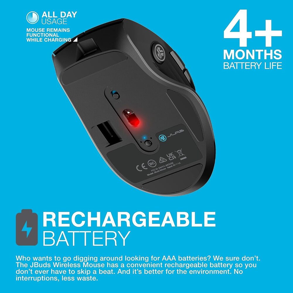 JLab JBuds Wireless Mouse - 2.4G/Bluetooth Connectivity