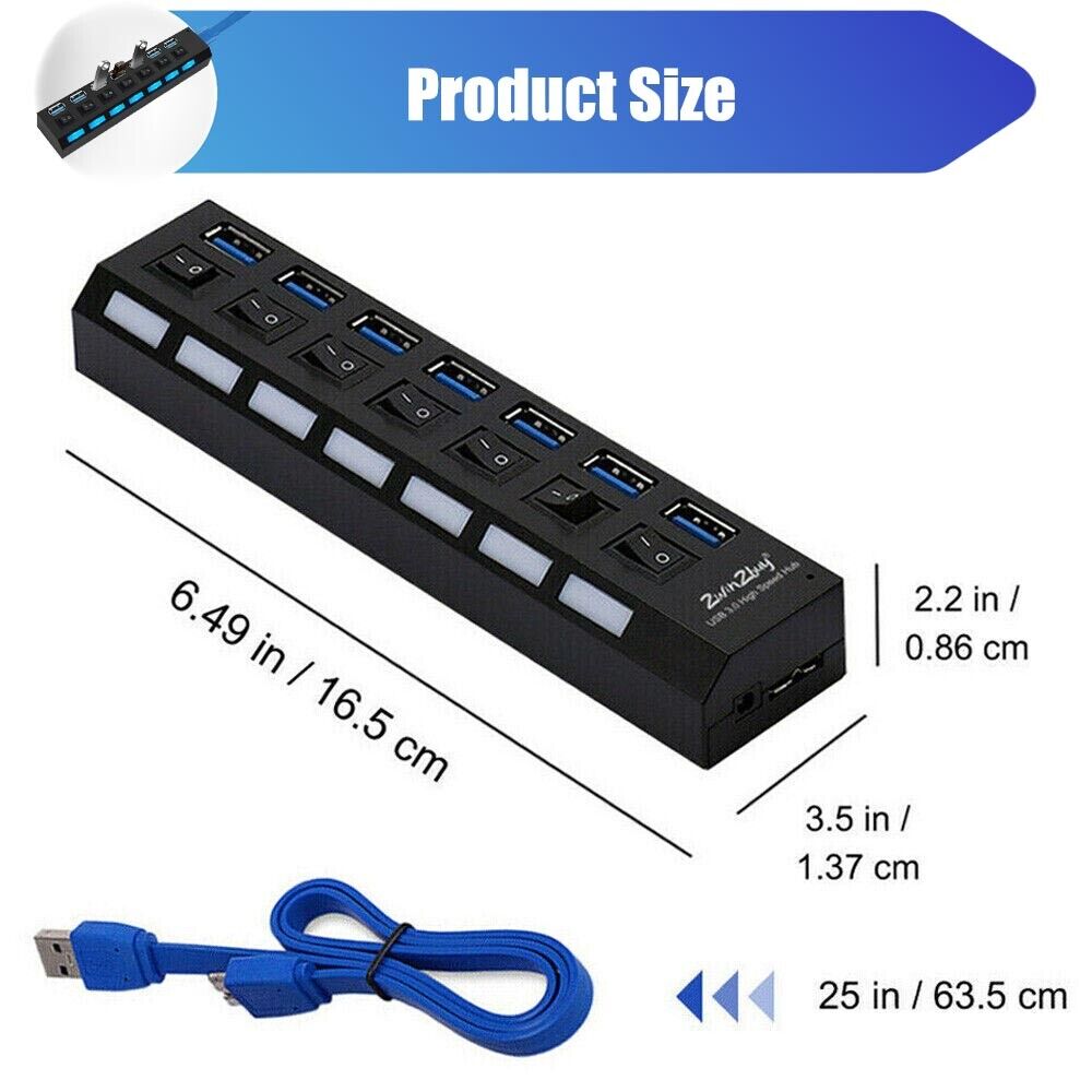 7 Port USB 3.0 Powered Hub with ON/OFF Switch