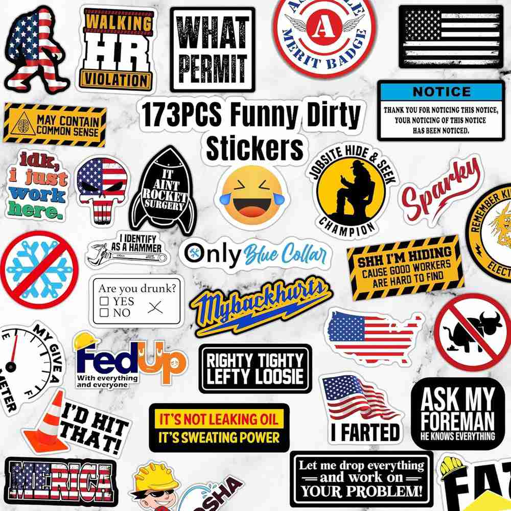 173 PCS Hard Hat Stickers for Adults - Funny (Dirty) Decals