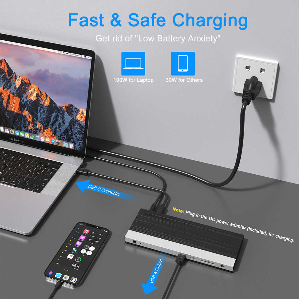 WAVLINK 13-in-1 USB C Hub Docking Station with Dual HDMI and Triple Display Support, 100W Charging