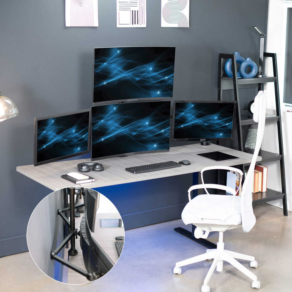 VIVO Steel Quad Monitor Desk Mount Adjustable 3+1 Stand for 4 Screens up to 32