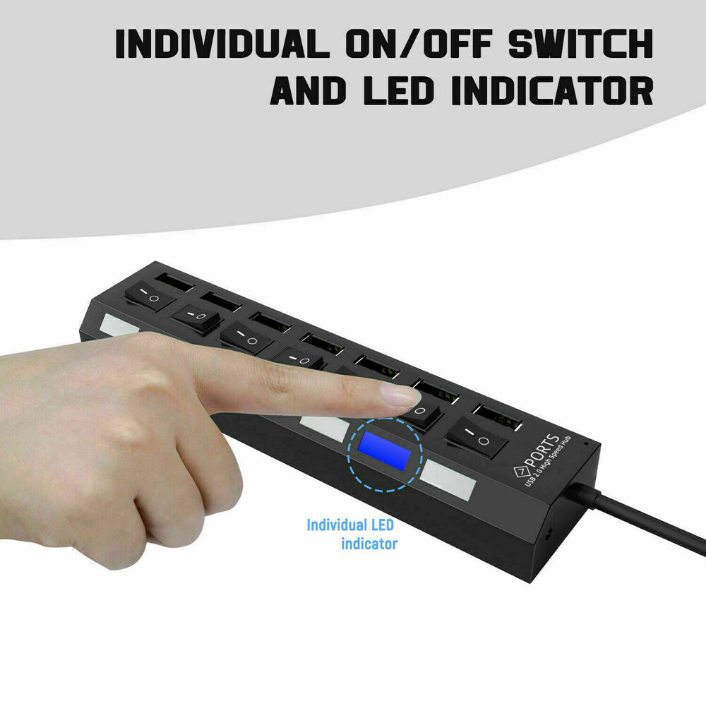 7 Port USB 2.0 Hub Splitter Adapter - High Speed Connectivity for Multiple Devices