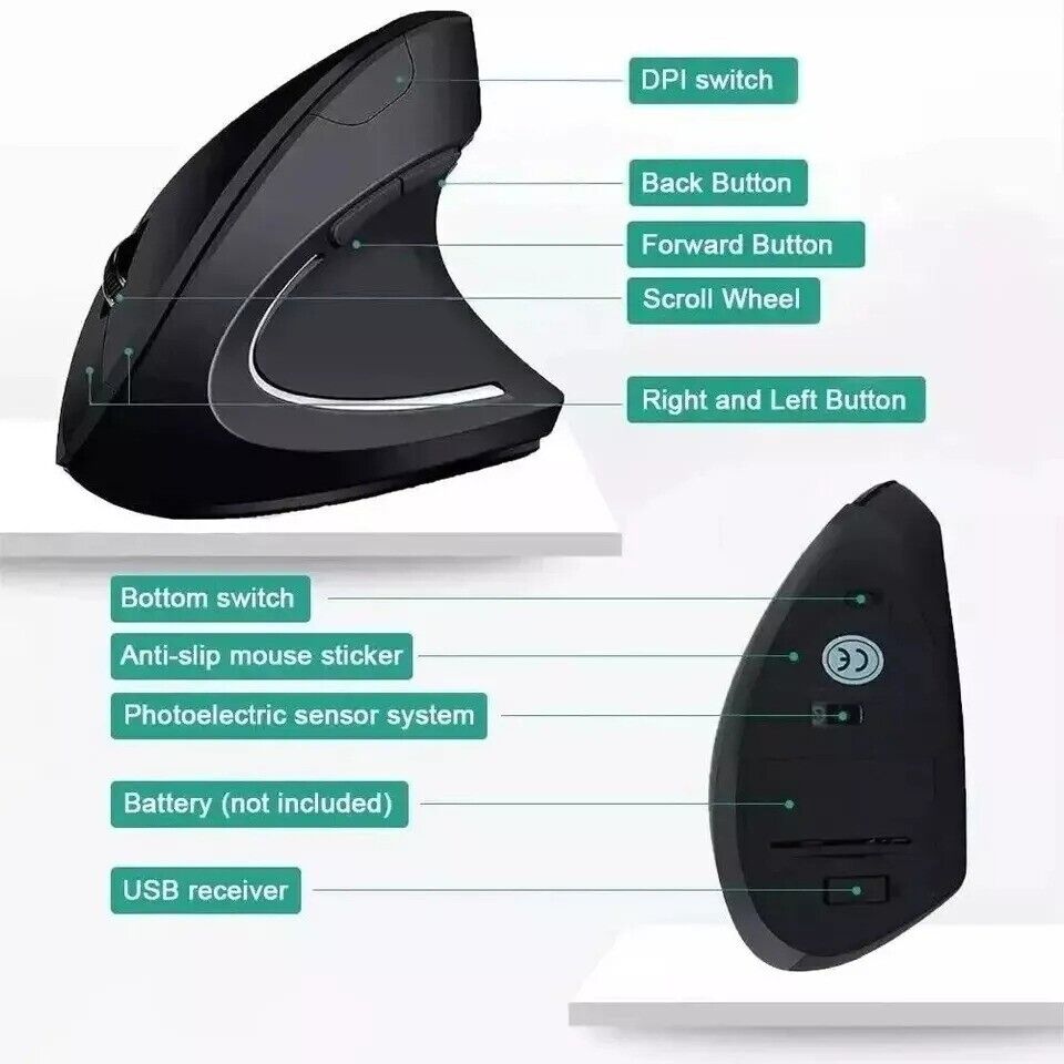 Ergonomic 2.4GHz Wireless Vertical Mouse with 3 DPI Settings